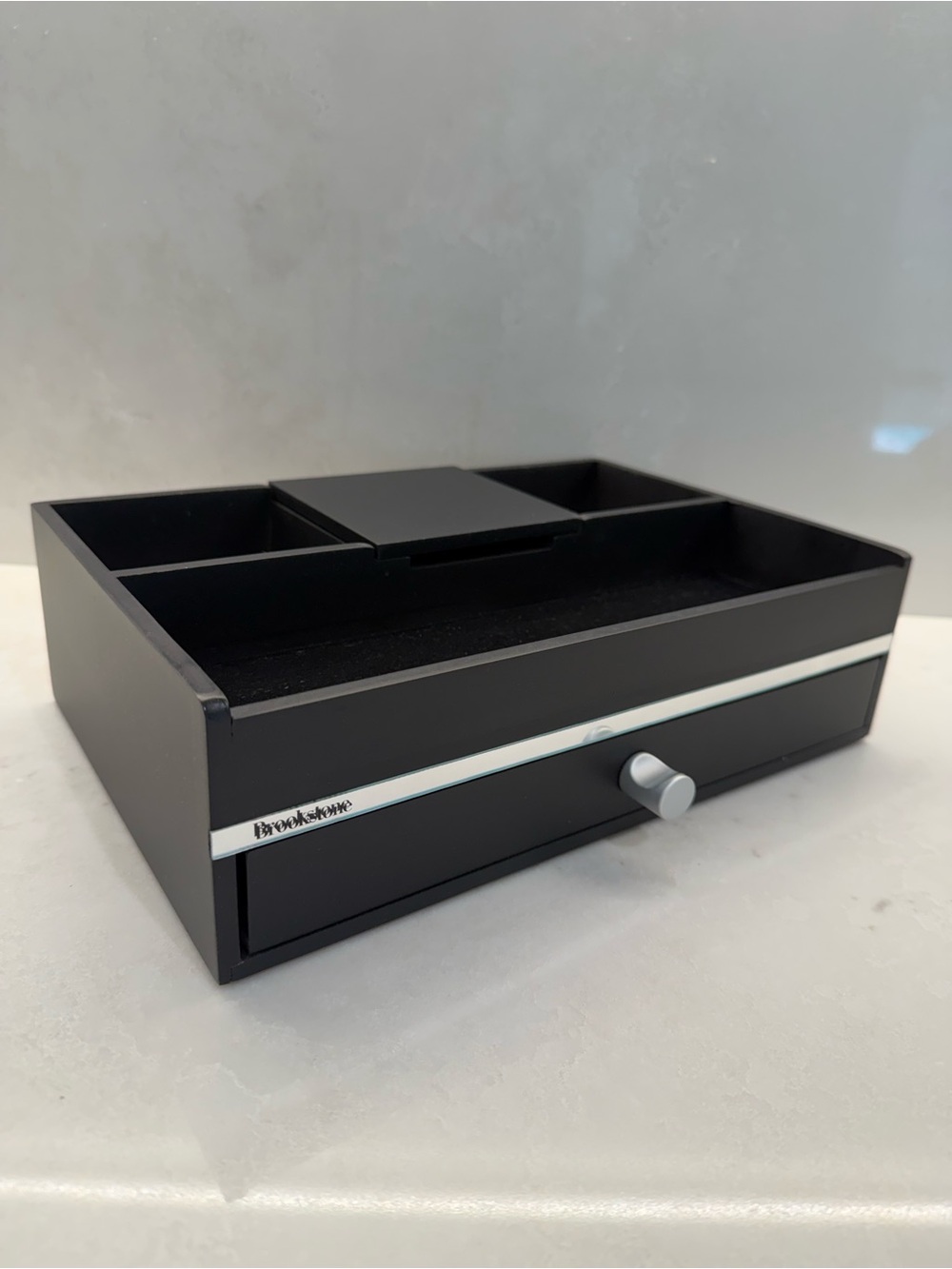 Brookstone Black Wood and Metal Jewelry Organizer Tray for Men and Women